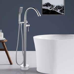 Single-Handle Floor Mount Freestanding Tub Faucet Bathtub Filler with Hand Shower in Chrome