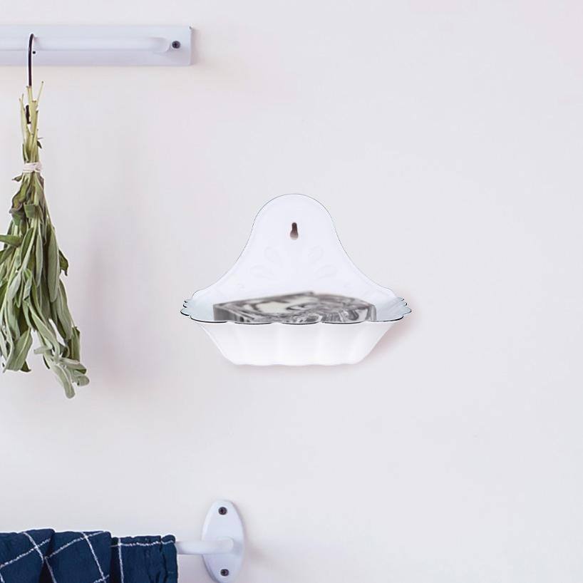 White Ceramic Wall-Mounted Soap Dish with Scalloped Edges