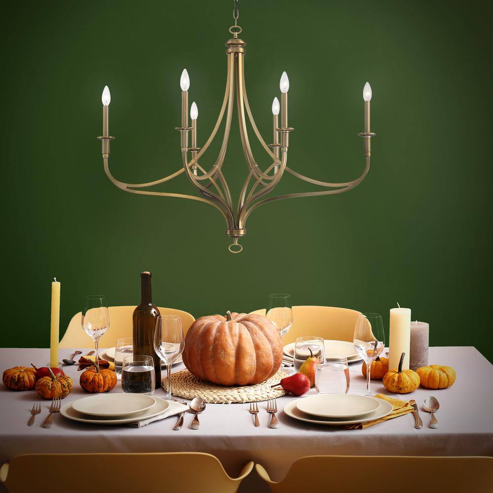 Covent Park Brushed Honey Gold 6-Light Metal Candle Chandelier