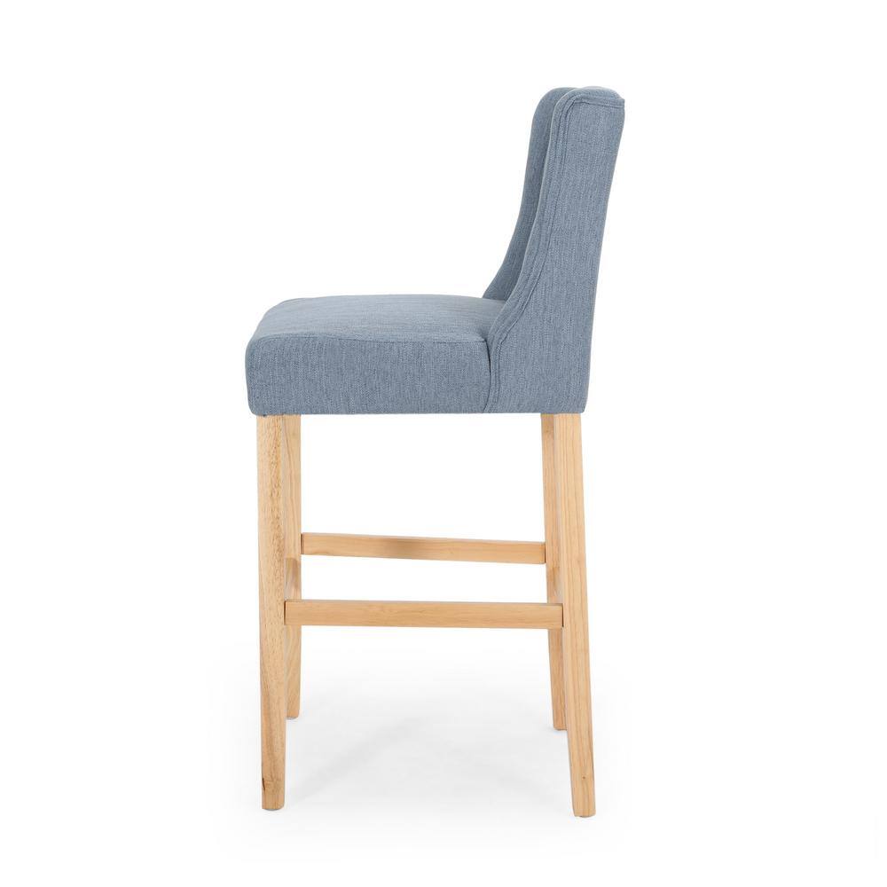 Light Blue Button Tufted Wingback Bar Stools with Natural Wood Legs, Set of 2