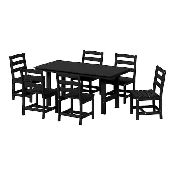 Shoreside 7-Piece All Weather HDPE Plastic Outdoor Patio Dining Set w/ Side Chairs, Black