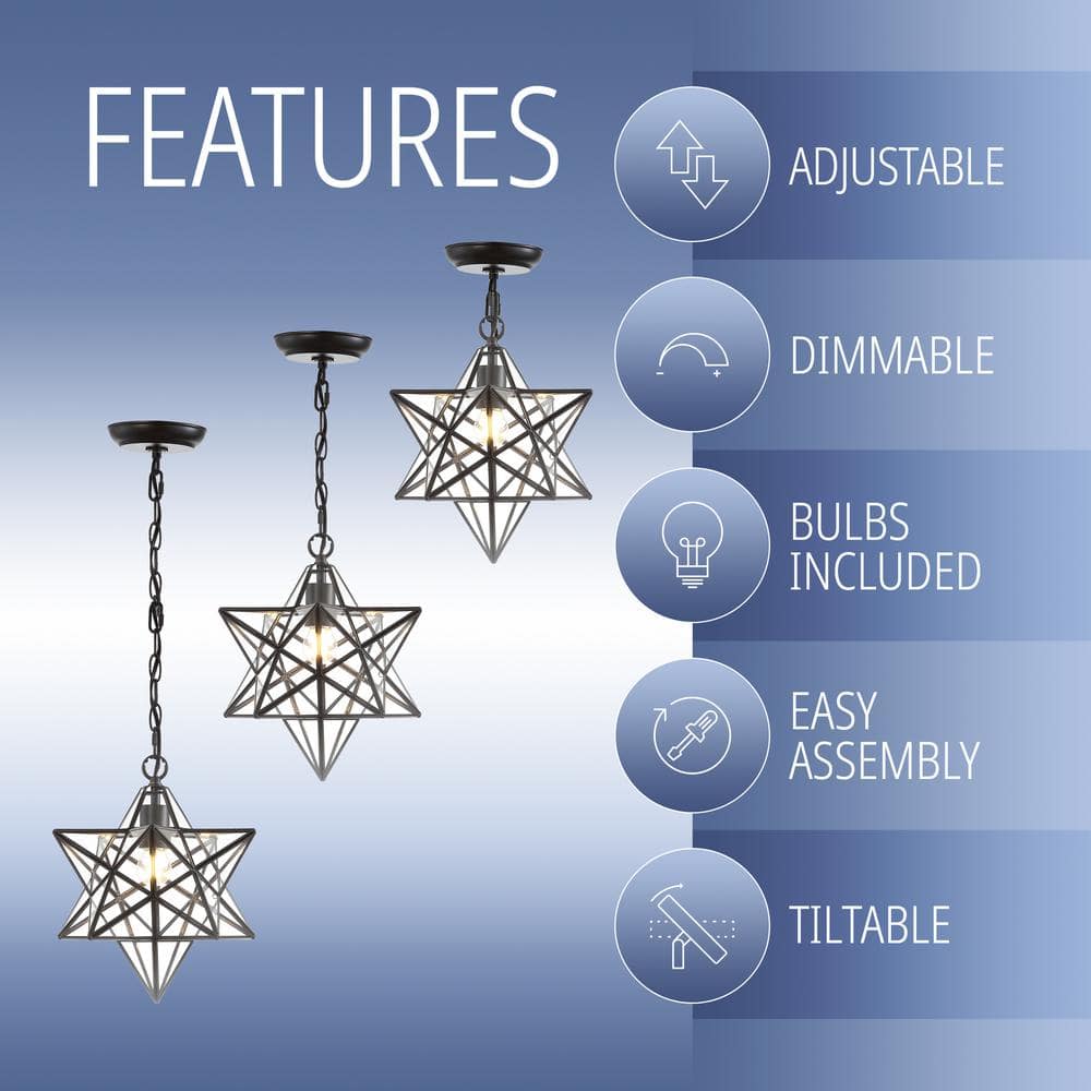 Stella 12" Oil Rubbed Bronze Star-Shaped LED Pendant with Clear Glass