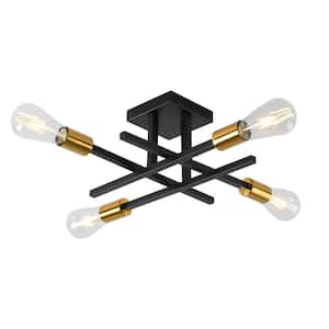 18.11 in. 4-Light Black and Gold Modern Sputnik Semi- Flush Mount Ceiling Lights with No Bulbs Included