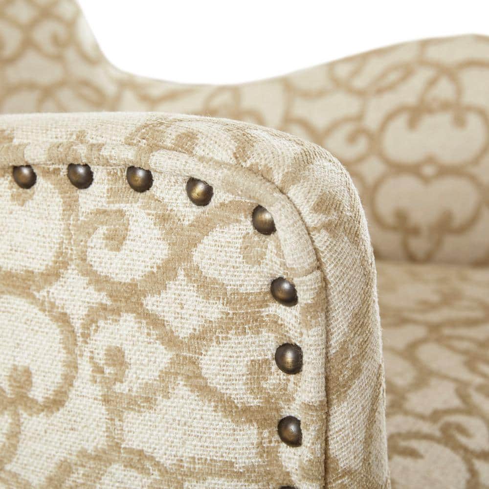 Tan Linen Upholstered Arm Chairs with Wood Legs, Set of 2