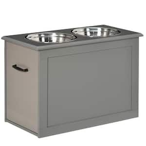 Raised Pet Feeding Storage Station with 2 Stainless Steel Bowls Base for Large Dogs and Other Large Pets in. Gray