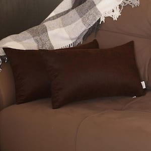 Decorative Farmhouse Brown 12 in. x 20 in. Lumbar Solid Color Throw Pillow Set of 2
