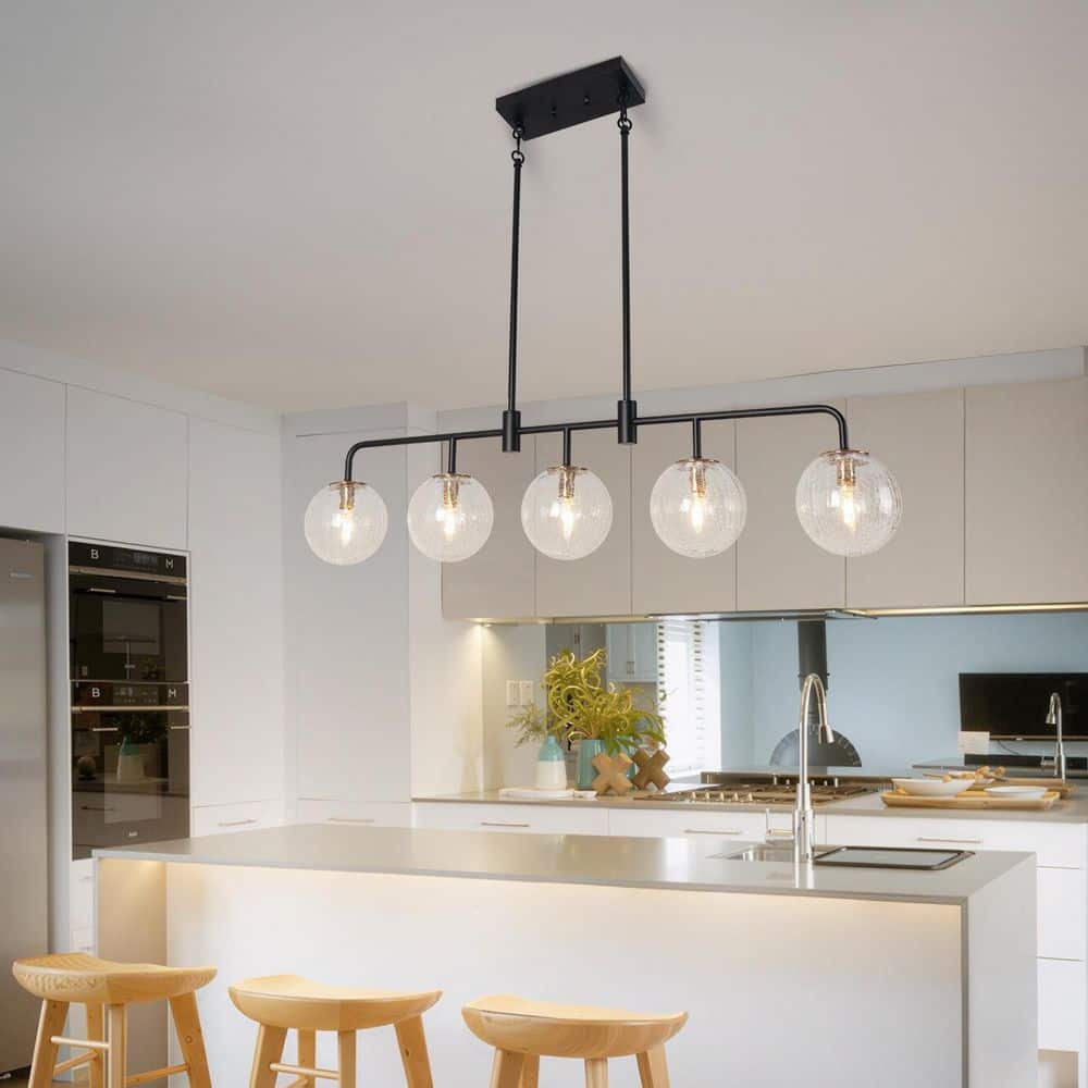 Linear 5-Light Black Chandelier with Globe Crackled Glass for Modern Dining Room or Kitchen with No Bulbs Included price history on PriceWatchPro