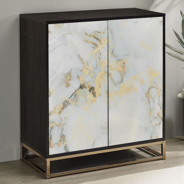Steve Silver Salvador Black 36 in. H Faux Marble Doors Accent Cabinet with Adjustable Shelves