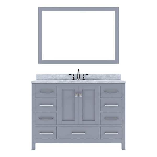 Virtu USA Caroline Avenue 48 in. W x 22 in. D x 34 in. H Single Sink Bath Vanity in Gray with Marble Top and Mirror