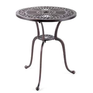 24 in. Round Cast Aluminum Outdoor Dining Bistro Table with 2 in. Umbrella Hole