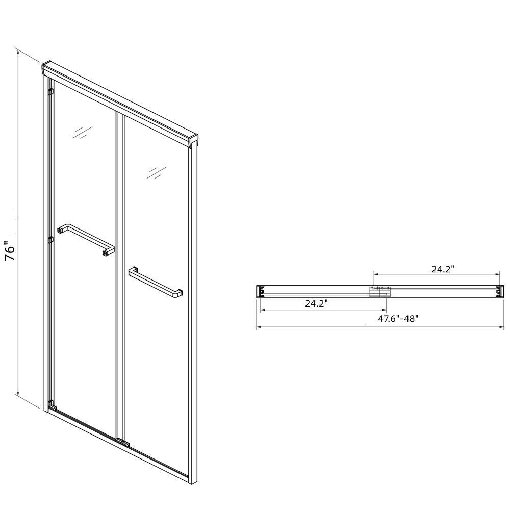 48" Matte Black Semi Frameless Sliding Shower Door