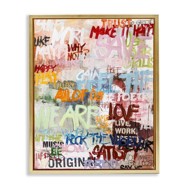 Modern Graffiti Phrases by Design Fabrikken Gold Floater Frame Abstract Graphic Art Print 31 in. x 25 in.