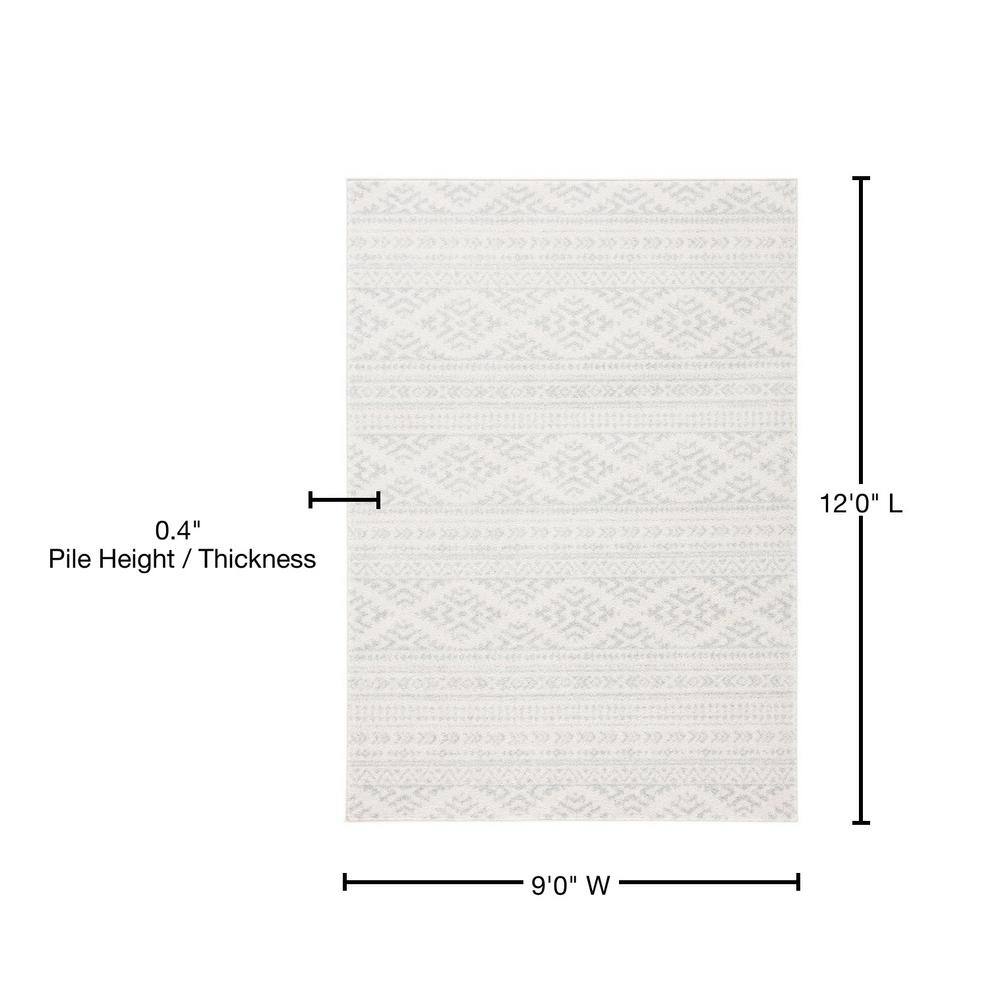 Ivory and Light Grey Geometric Wool Area Rug, 9' x 12'