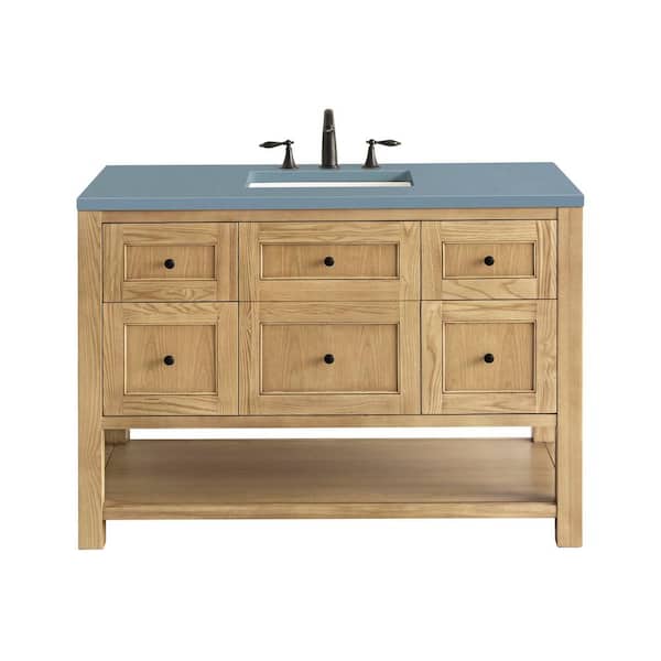 James Martin Vanities Breckenridge 48.0 in. W x 23.5 in. D x 34.2 in. H Bathroom Vanity in Light Oak with Cala Blue Quartz Top