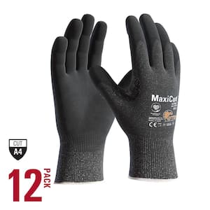 MaxiCut Ultra Men's Large Black ANSI 4-Cut Resistant Nitrile-Coated Grip Outdoor and Work Gloves (12-Pack)