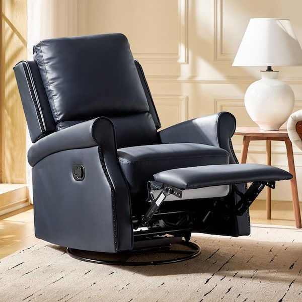 JAYDEN CREATION Jazm Navy Faux Leather Swivel Rocker Manual