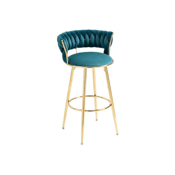 Unbranded 35.04 in. H Teal Velvet Metal High Back Bar Tools with Footrest