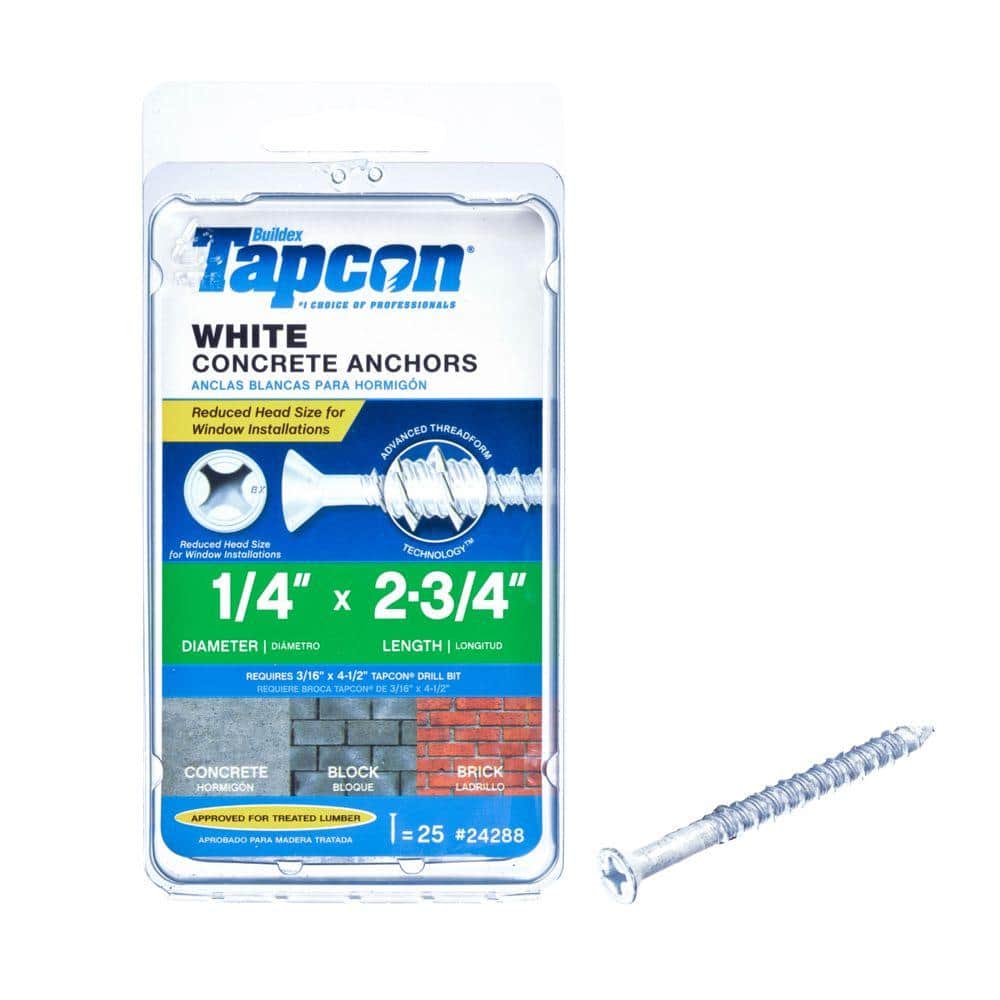 Tapcon 1/4 in. x 23/4 in. White Ultrashield Phillips FlatHead