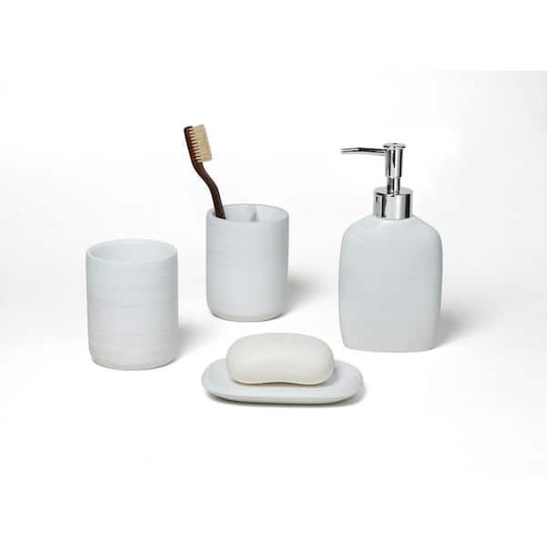 Dispenser Brush Holder Ceramic 4-Piece Bath Accessory Set Tumbler Soap Dish 