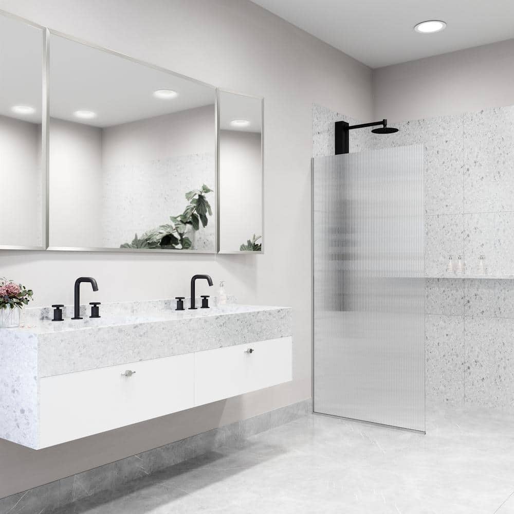 Zenith 34" x 74" Frameless Shower Screen with Fluted Glass in Black