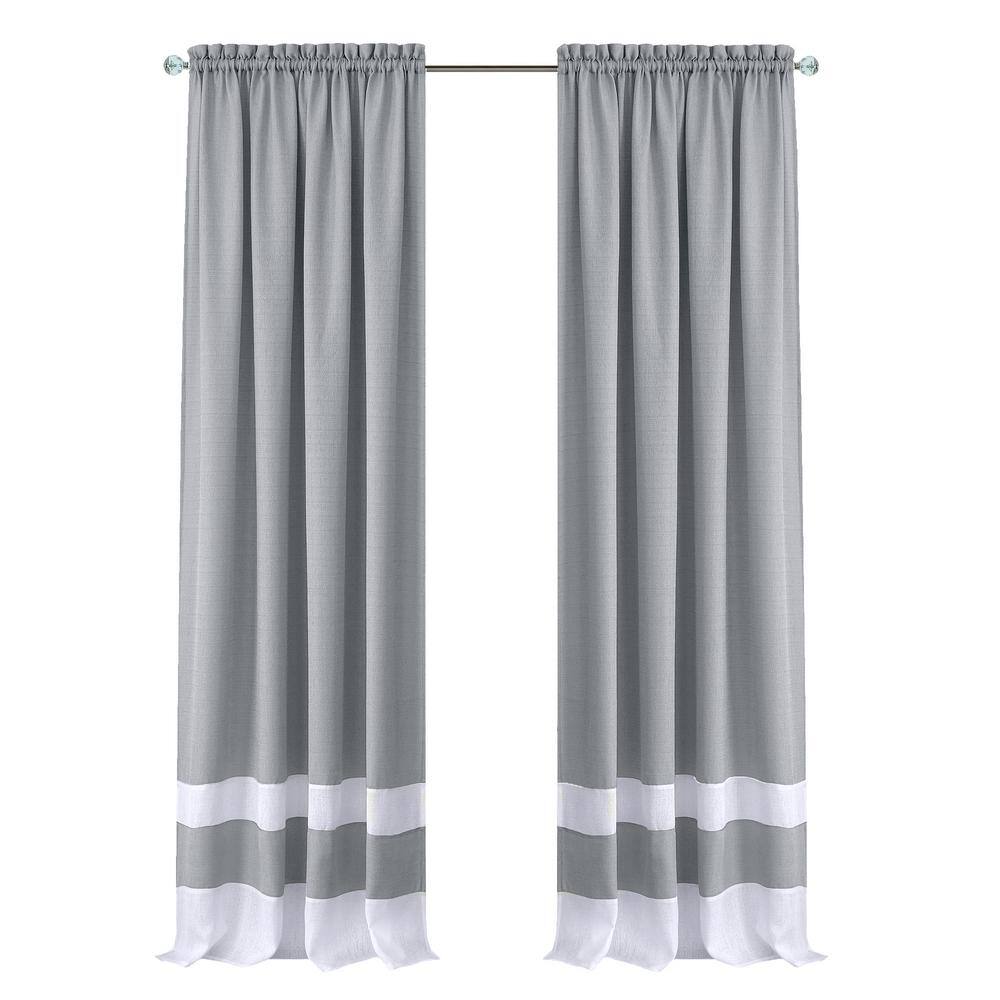 Grey and White Light Filtering Rod Pocket Drapes, 52x63