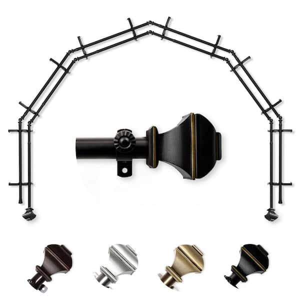 EMOH 13/16" Dia Adjustable 6-Sided Double Bay Window Curtain Rod 28 to 48" (each side) with Julianne Finials in Black
