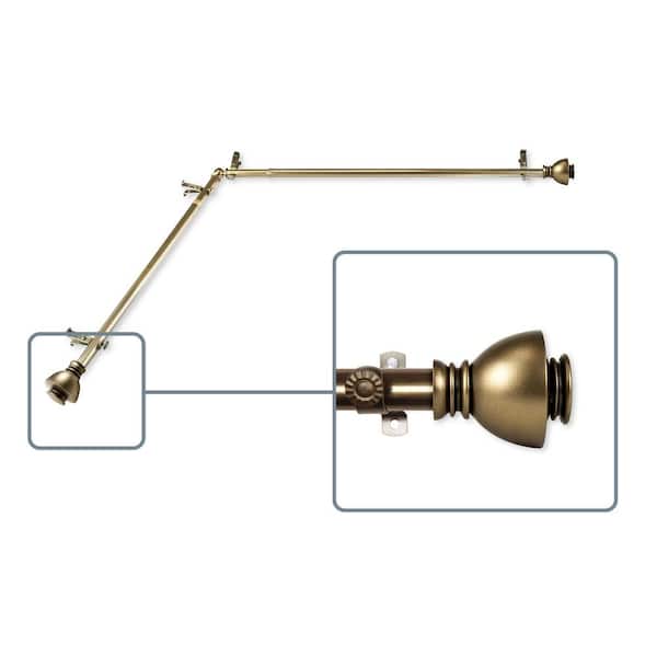 Unbranded 28 in. to 48 in. Adjustable 13/16 in. Corner Window Curtain Rod in Antique Brass with Friedman Finials