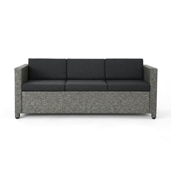 Puerta Mixed Black Wicker Outdoor Patio Sofa with Dark Gray Cushions