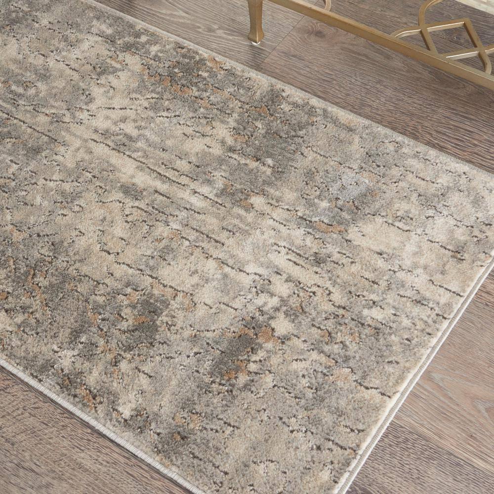 Harmony Abstract Beige/Grey Round Synthetic Area Rug, 27"