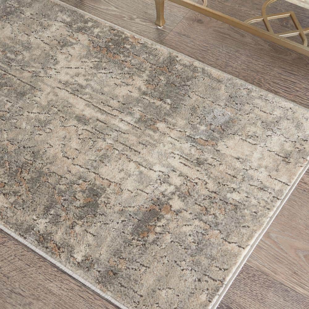 Harmony Abstract Beige/Grey Round Synthetic Area Rug, 27"