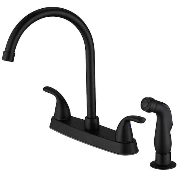 Double Handle Deck Mount Standard Kitchen Faucet 4 Hole Kitchen Sink Faucet with Sprayer in Matte Black