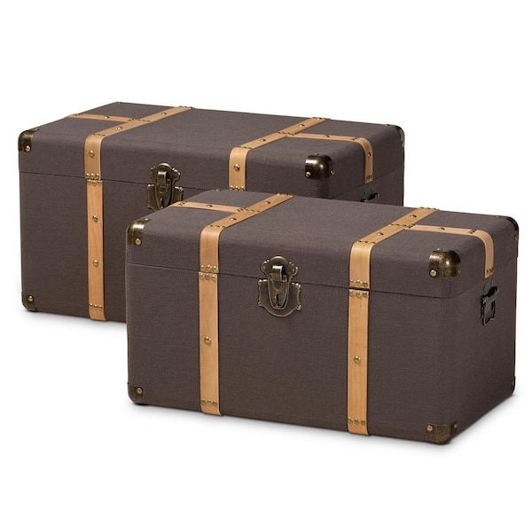 Baxton Studio Stephen 2-Piece Dark Brown and Oak Brown Trunk Set