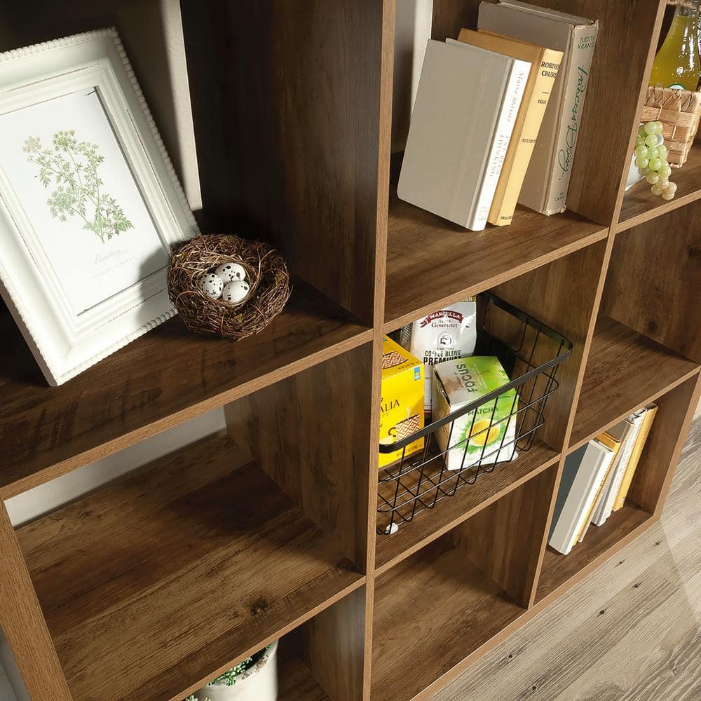43.819" 9 Cube Organizer Storage Cube Rural Pine - Sauder: Laminated MDF, Adjustable Shelves