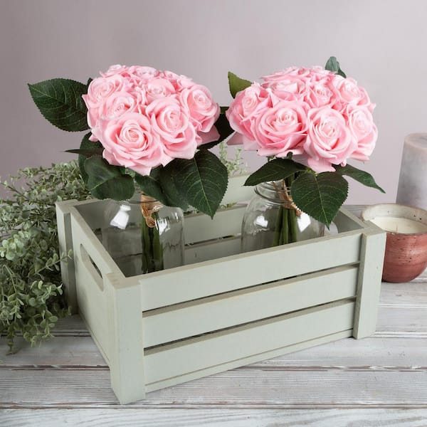 Pure Garden Pink Artificial Rose Flowers 11.5 in. with Stems 36-Piece Real Touch Fake Flower Set