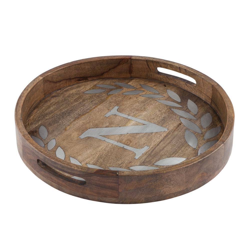 Granada Round Tray in Mango Wood Gray | Arhaus