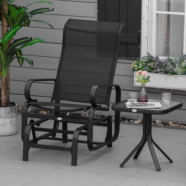 Outsunny Black Metal Outdoor Glider with Smooth Rocking Arms and