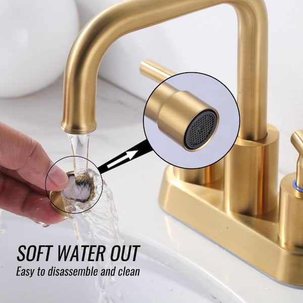 Modern 4 in. Centerset 3-Hole Double-Handle Bathroom Sink Faucet, Basin Faucet with Pop-Up Drain in Brushed Gold