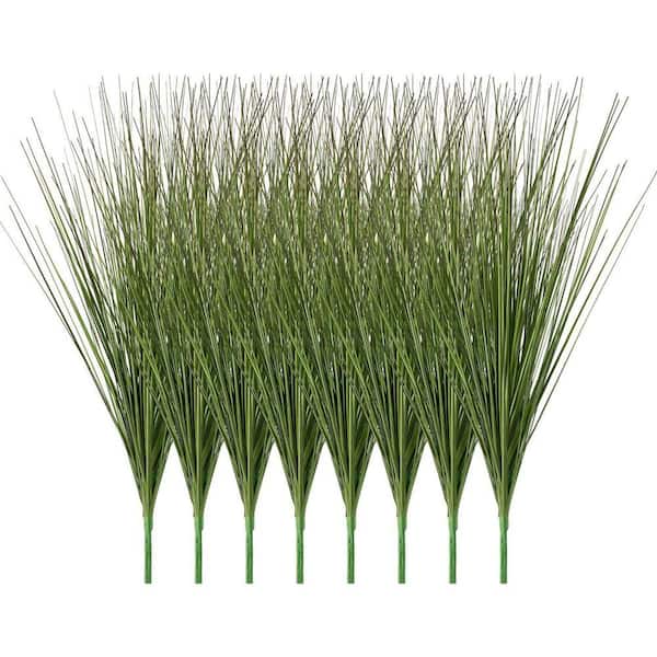 Artificial Grass Plant, 27 in. Faux Onion Grass, PVC Greenery Shrubs for Indoor/Outdoor Home, Office, 8 Pack, Green