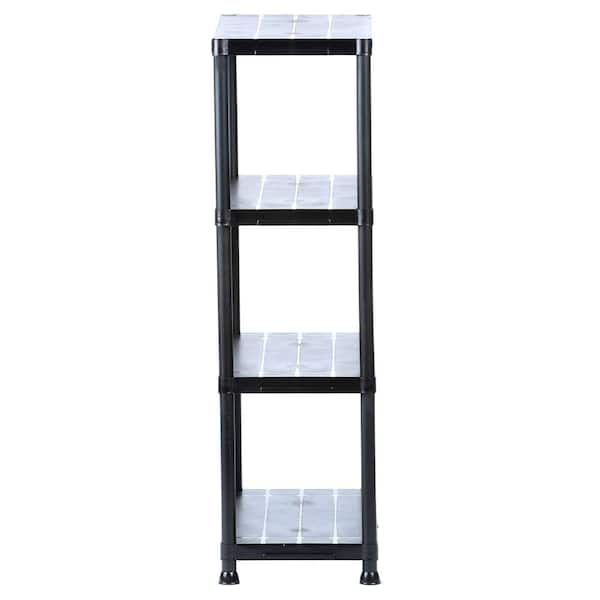 CX Black & Yellow®, 4-Tier Heavy Duty Plastic Storage Shelving Unit,  200lbs/shelf (55”H x 48”W x 20”D), for Indoor/Outdoor Organization, Modular  Rack