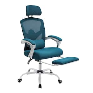Mesh High Back Ergonomic Computer Office Chair in Blue with Lumbar Pillow and Retractable Footrest