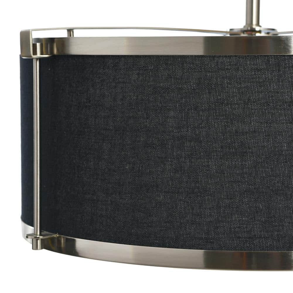 Harrison 15'' Black & Brushed Nickel Linen-Shade Ceiling Light