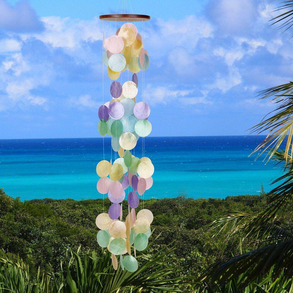 Rainbow Capiz Shell Waterfall Wind Chime for Outdoor Decor