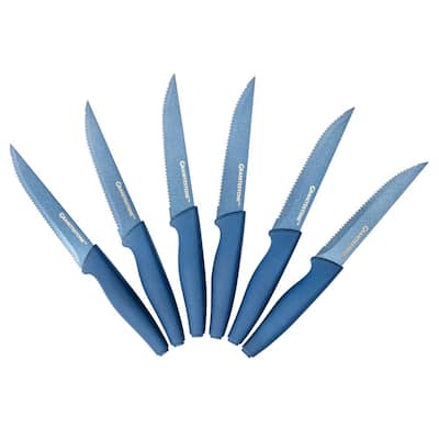 ISHETAO Steak Knives Set of 6 Serrated Stainless Steel, Dishwasher safe