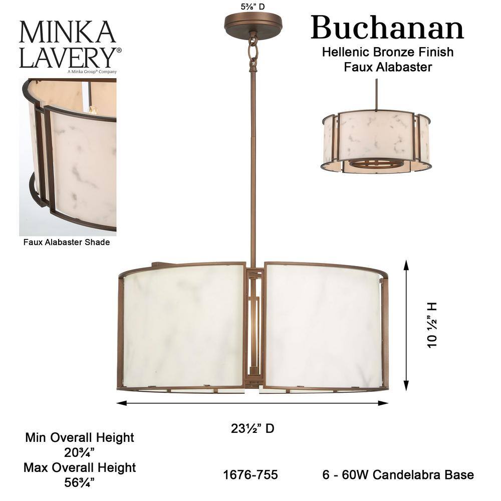Hellenic Bronze Poly Alabaster 6-Light Indoor/Outdoor Drum Pendant