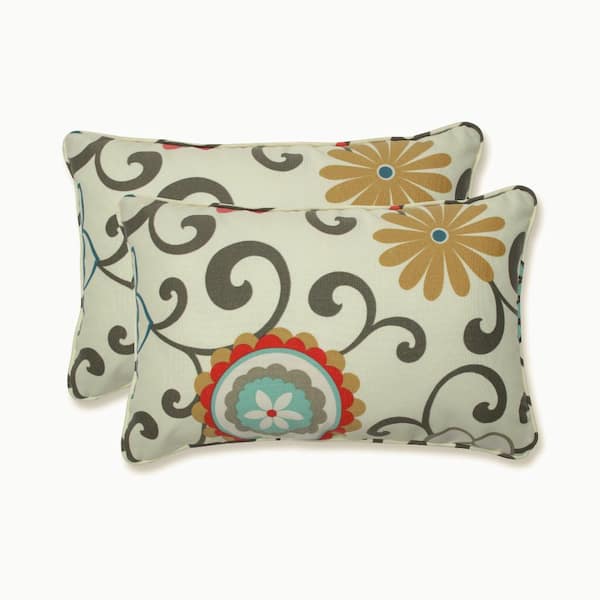 Pillow Perfect Floral Blue Rectangular Outdoor Lumbar Throw Pillow 2-Pack