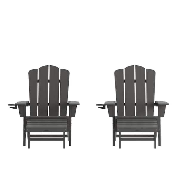 TAYLOR + LOGAN Gray Faux Wood Resin Outdoor Lounge Chair in Gray (Set of 2)