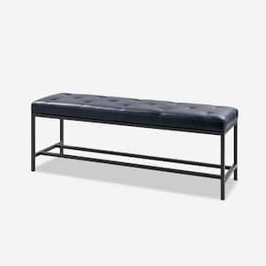 Horaz Navy Faux Leather 50 in. W Upholstered Bench with Button-Tufted