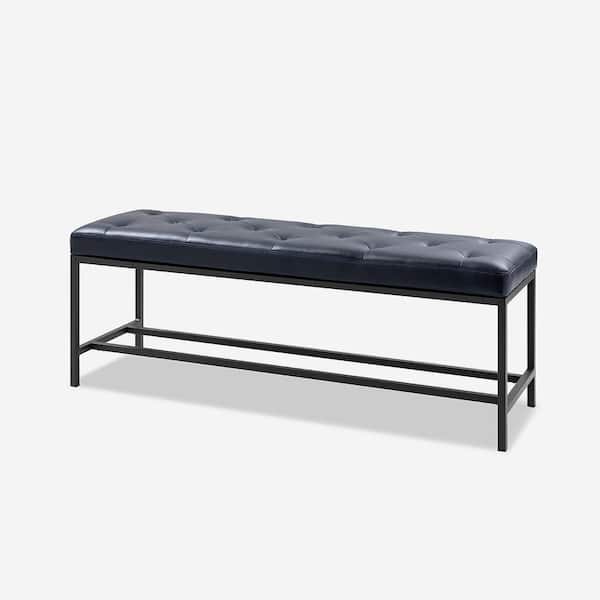 JAYDEN CREATION Horaz Navy Faux Leather 50 in. W Upholstered Bench with Button-Tufted