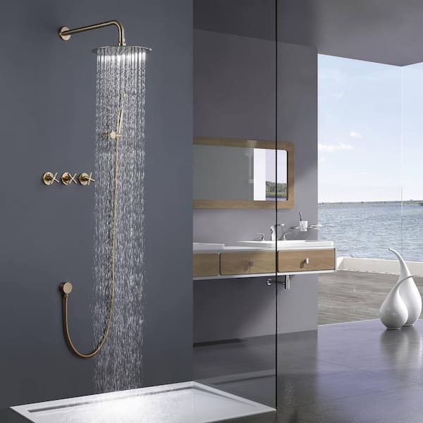 Gold Bathroom 8 Square Rainfall Shower Faucet Set Wall Mounted Space  Aluminum 3-Ways Swivel Tub Spout Shower Mixer Taps - AliExpress