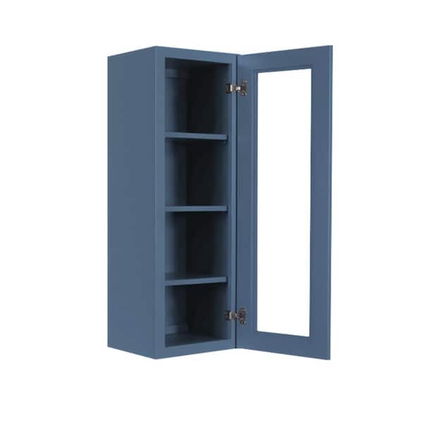 LIFEART CABINETRY Lancaster Blue Plywood Shaker Stock Assembled Wall Glass-Door Kitchen Cabinet 15 in. W x 12 in. D x 42 in. H